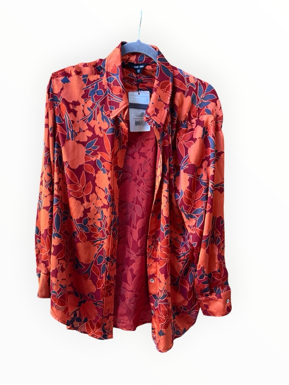 Saint + Sofia NWT boyfriend shirt in orange floral burnout women’s size 10